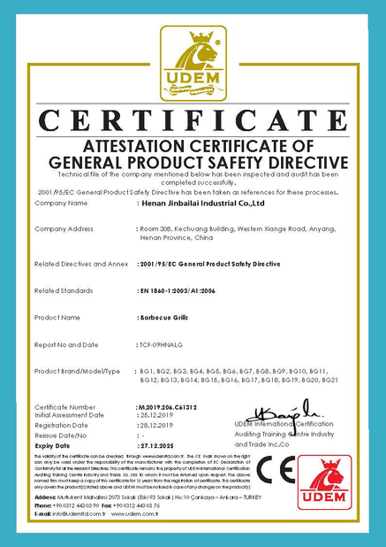 Porcellana Henan Jinbailai Industrial Co., Ltd. Certificazioni